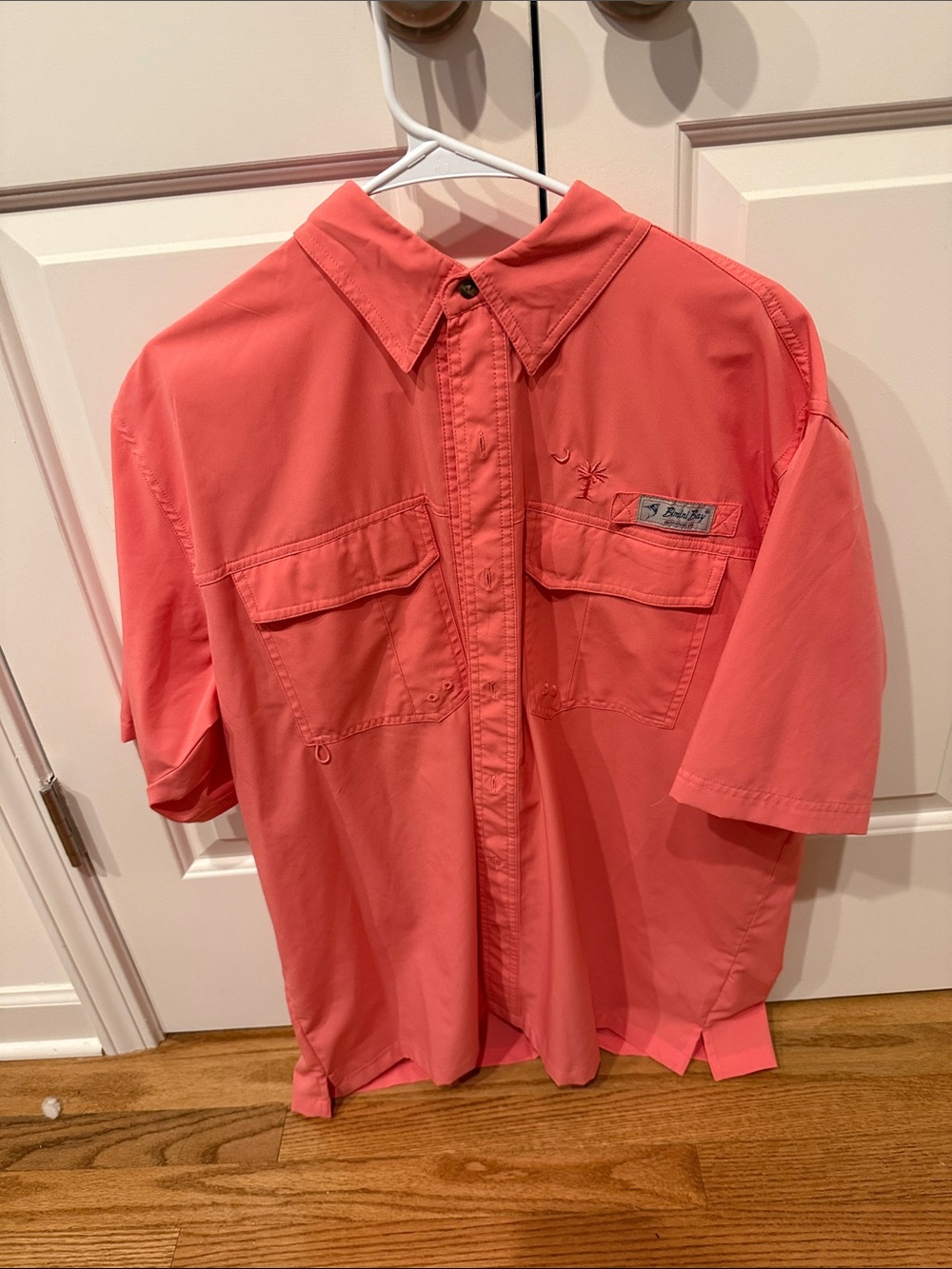 Men’s Short-Sleeve Coral Button-Down Casual Shirt